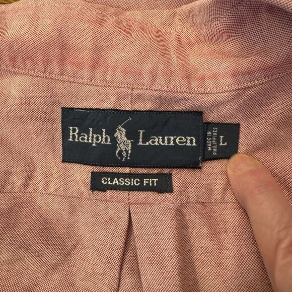 Polo Ralph Lauren Classic Fit Chambray Pink Button Down Shirt Men's L Flesh Pony - Picture 2 of 6